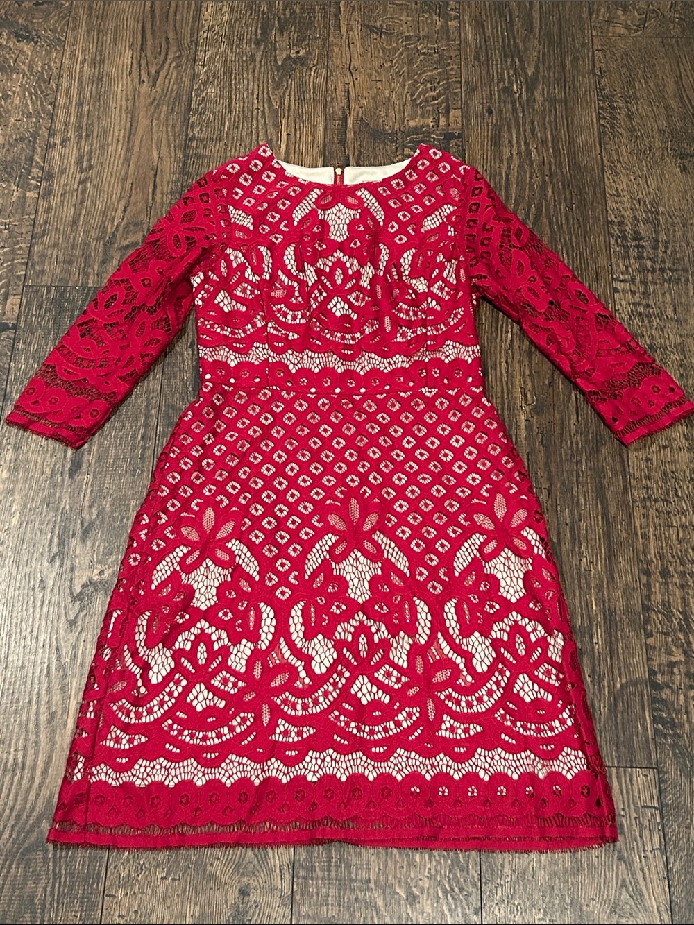 Danny and Nicole Red Lace Nude Underlay Cocktail Dress